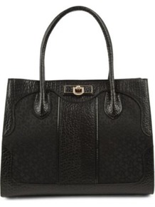 Town & Country Twill And Leather Tote - predominant colour: black; occasions: casual, work; type of pattern: standard; style: tote; length: handle; size: standard; material: leather; pattern: plain; finish: plain