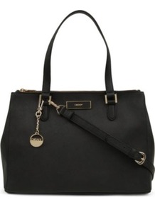 Saffiano Leather Tote - predominant colour: black; occasions: casual, work; type of pattern: standard; style: tote; length: handle; size: standard; material: leather; pattern: plain; finish: plain