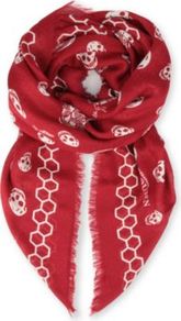 Bee Skull Modal And Silk Blend Pashmina - predominant colour: true red; occasions: casual, evening, work, holiday; type of pattern: heavy; style: square; size: standard; material: silk; pattern: patterned/print