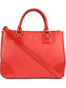 Robinson Double Zip Tote - predominant colour: true red; occasions: casual, work; type of pattern: standard; style: tote; length: handle; size: standard; material: leather; pattern: plain; finish: plain