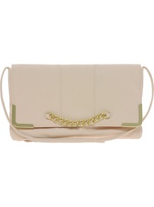 Clutch Bag With Chain Detail - predominant colour: nude; occasions: evening, occasion; type of pattern: standard; style: clutch; length: hand carry; size: small; material: faux leather; pattern: plain; finish: plain; embellishment: chain/metal
