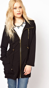 Utility Parka - pattern: plain; length: below the bottom; hip detail: side pockets at hip; fit: loose; style: parka; back detail: hood; collar: high neck; predominant colour: black; occasions: casual; fibres: polyester/polyamide - 100%; waist detail: belted waist/tie at waist/drawstring; sleeve length: long sleeve; sleeve style: standard; collar break: high; pattern type: fabric; texture group: other - light to midweight