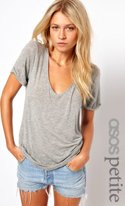 Petite New Forever T Shirt - neckline: low v-neck; pattern: plain; style: t-shirt; predominant colour: mid grey; occasions: casual, holiday; length: standard; fibres: viscose/rayon - stretch; fit: loose; sleeve length: short sleeve; sleeve style: standard; pattern type: fabric; texture group: jersey - stretchy/drapey