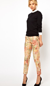 Trousers In Floral Jacquard - waist: high rise; occasions: casual, evening, occasion; length: ankle length; fibres: cotton - mix; predominant colour: multicoloured; trends: high impact florals; fit: slim leg; pattern type: fabric; pattern size: big & busy; pattern: florals; texture group: brocade/jacquard; style: standard