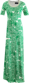 Reyna Printed Maxi Dress - neckline: round neck; style: maxi dress; predominant colour: emerald green; occasions: casual, evening, work, occasion, holiday; length: floor length; fit: body skimming; fibres: silk - 100%; sleeve length: short sleeve; sleeve style: standard; texture group: silky - light; pattern type: fabric; pattern size: small & busy; pattern: patterned/print
