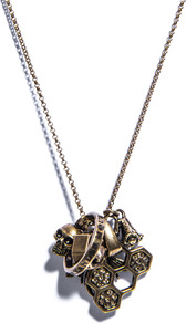 Skull And Honeycomb Charm Necklace - predominant colour: bronze; occasions: casual, work, holiday; style: pendant; length: mid; size: standard; material: chain/metal; trends: metallics; finish: metallic; embellishment: crystals
