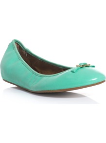 Bion Leather Flats - predominant colour: emerald green; occasions: casual, holiday; material: leather; heel height: flat; embellishment: snaffles; toe: round toe; style: ballerinas / pumps; finish: patent; pattern: plain
