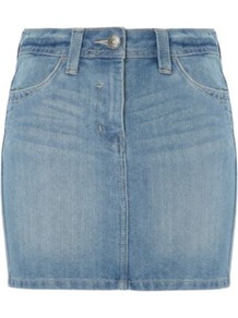 Washed Denim Mini Skirt Blue - length: mini; pattern: plain; fit: tailored/fitted; hip detail: fitted at hip; waist: mid/regular rise; predominant colour: denim; occasions: casual, holiday; style: mini skirt; fibres: cotton - mix; texture group: denim; pattern type: fabric