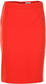 Cotton Skirt - pattern: plain; style: pencil; fit: tailored/fitted; waist: mid/regular rise; predominant colour: bright orange; occasions: evening, work; length: on the knee; fibres: cotton - 100%; waist detail: narrow waistband; texture group: cotton feel fabrics; pattern type: fabric; pattern size: standard