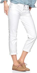 1969 Real Straight Skimmer Jeans - pattern: plain; waist: low rise; pocket detail: traditional 5 pocket; style: slim leg; predominant colour: white; occasions: casual, evening, holiday; length: calf length; fibres: cotton - stretch; jeans & bottoms detail: turn ups; texture group: denim; pattern type: fabric
