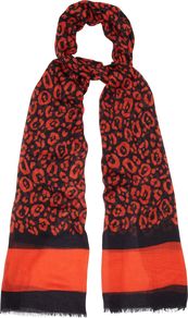 Animal Print, Navy - predominant colour: bright orange; occasions: casual, evening, work; type of pattern: heavy; style: regular; size: large; material: fabric; pattern: patterned/print