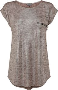 Women's Metallic Knitted Tee, Mink - pattern: plain; style: t-shirt; bust detail: pocket detail at bust; predominant colour: charcoal; occasions: casual, holiday; length: standard; fibres: polyester/polyamide - stretch; fit: loose; neckline: crew; sleeve length: short sleeve; sleeve style: standard; pattern type: fabric; texture group: jersey - stretchy/drapey
