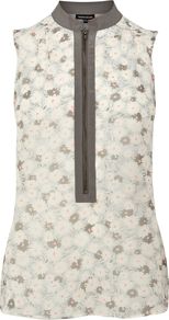 Women's Boudoir Ditsy Print Blouse, Multi Coloured - sleeve style: sleeveless; neckline: high neck; bust detail: added detail/embellishment at bust; style: blouse; predominant colour: ivory; secondary colour: khaki; occasions: casual, work, holiday; length: standard; fibres: polyester/polyamide - 100%; fit: body skimming; sleeve length: sleeveless; texture group: silky - light; pattern type: fabric; pattern size: small & light; pattern: patterned/print