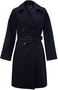 Women's Fair Lady Trench Coat, Navy - pattern: plain; style: trench coat; length: mid thigh; predominant colour: black; occasions: casual, work; fit: tailored/fitted; fibres: cotton - 100%; collar: shirt collar/peter pan/zip with opening; waist detail: belted waist/tie at waist/drawstring; sleeve length: long sleeve; sleeve style: standard; texture group: cotton feel fabrics; collar break: high/illusion of break when open