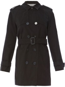 Women's Zip Detail Trench Coat, Black - pattern: plain; shoulder detail: obvious epaulette; style: trench coat; length: mid thigh; predominant colour: black; occasions: casual, work; fit: tailored/fitted; fibres: cotton - 100%; collar: shirt collar/peter pan/zip with opening; waist detail: belted waist/tie at waist/drawstring; back detail: back vent/flap at back; sleeve length: long sleeve; sleeve style: standard; texture group: cotton feel fabrics; collar break: high/illusion of break when open; pattern type: fabric