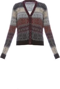 Women's Apine Knit Cardigan, Red - neckline: v-neck; predominant colour: burgundy; occasions: casual, work; length: standard; style: standard; fibres: wool - mix; fit: slim fit; waist detail: fitted waist; pattern: fairisle; sleeve length: long sleeve; sleeve style: standard; texture group: knits/crochet; pattern type: knitted - fine stitch; pattern size: standard