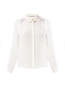 Women's Stud Collar Silk Blouse, Neutral - neckline: shirt collar/peter pan/zip with opening; pattern: plain; style: blouse; predominant colour: ivory; occasions: casual, evening, work; length: standard; fibres: silk - 100%; fit: straight cut; shoulder detail: cut out shoulder; sleeve length: long sleeve; sleeve style: standard; texture group: silky - light; pattern type: fabric; pattern size: standard