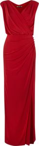 Women's Wrap Maxi Dress With Button Detail, Red - neckline: v-neck; pattern: plain; sleeve style: sleeveless; style: maxi dress; waist detail: fitted waist; predominant colour: true red; occasions: evening, occasion; length: floor length; fit: body skimming; fibres: polyester/polyamide - 100%; sleeve length: sleeveless; texture group: jersey - stretchy/drapey