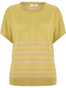 Women's Day Streaks Top, Yellow - pattern: horizontal stripes; secondary colour: white; predominant colour: mustard; occasions: casual, work; length: standard; style: top; fibres: linen - mix; fit: loose; neckline: crew; sleeve length: short sleeve; sleeve style: standard; texture group: linen; pattern type: fabric; pattern size: small & light
