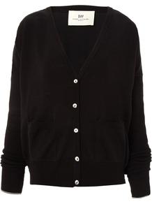 Women's Day Sooth Cardigan, Black - neckline: low v-neck; back detail: contrast pattern/fabric at back; bust detail: buttons at bust (in middle at breastbone)/zip detail at bust; predominant colour: black; occasions: casual, work; length: standard; style: standard; fibres: cotton - mix; fit: loose; waist detail: front pockets at waist level; sleeve length: long sleeve; sleeve style: standard; texture group: knits/crochet; pattern type: knitted - fine stitch