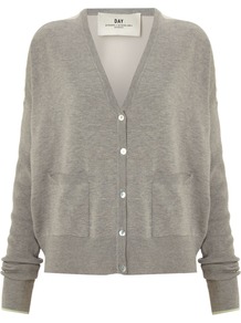 Women's Day Sooth Cardigan, Grey - neckline: low v-neck; back detail: contrast pattern/fabric at back; bust detail: buttons at bust (in middle at breastbone)/zip detail at bust; predominant colour: light grey; occasions: casual, work; length: standard; style: standard; fibres: silk - mix; fit: loose; waist detail: front pockets at waist level; sleeve length: long sleeve; sleeve style: standard; texture group: knits/crochet; pattern type: knitted - fine stitch