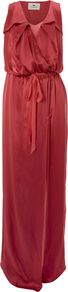 Women's Day Fluent Dress, Pink - neckline: low v-neck; fit: fitted at waist; pattern: plain; sleeve style: sleeveless; style: maxi dress; waist detail: belted waist/tie at waist/drawstring; predominant colour: hot pink; occasions: evening, occasion; length: floor length; fibres: silk - 100%; sleeve length: sleeveless; texture group: structured shiny - satin/tafetta/silk etc.; bust detail: tiers/frills/bulky drapes/pleats; pattern type: fabric