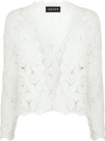Women's Hand Knitted Crochet Bolero, Ivory - style: bolero/shrug; length: cropped; neckline: collarless open; predominant colour: ivory; occasions: evening, occasion, holiday; fibres: cotton - 100%; fit: slim fit; sleeve length: 3/4 length; sleeve style: standard; texture group: lace; pattern type: fabric; pattern size: standard