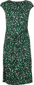 Women's Bubble Print Twist Detail Jersey Drs, Green - style: shift; neckline: v-neck; sleeve style: capped; fit: tailored/fitted; waist detail: fitted waist; hip detail: fitted at hip; predominant colour: emerald green; occasions: evening, work, occasion; length: just above the knee; fibres: viscose/rayon - 100%; sleeve length: sleeveless; texture group: jersey - clingy; trends: glamorous day shifts, modern geometrics; pattern type: fabric; pattern size: small & busy; pattern: florals