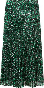 Women's Bubble Print Pleat Skirt, Green - length: calf length; fit: loose/voluminous; style: pleated; waist: high rise; predominant colour: emerald green; occasions: evening, work, holiday; fibres: polyester/polyamide - 100%; hip detail: structured pleats at hip; texture group: sheer fabrics/chiffon/organza etc.; pattern type: fabric; pattern size: small & busy; pattern: patterned/print
