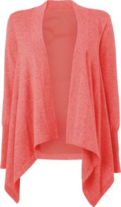 Women's Silk Back Waterfall Cardigan, Light Pink - pattern: plain; neckline: waterfall neck; style: open front; predominant colour: pink; occasions: casual; length: standard; fibres: wool - 100%; fit: loose; sleeve length: long sleeve; sleeve style: standard; texture group: knits/crochet; pattern type: knitted - fine stitch; pattern size: standard