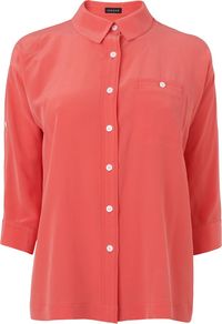 Women's Roll Sleeve Washed Silk Blouse, Light Pink - neckline: shirt collar/peter pan/zip with opening; pattern: plain; style: shirt; predominant colour: coral; occasions: casual, work; length: standard; fibres: silk - 100%; fit: straight cut; sleeve length: 3/4 length; sleeve style: standard; texture group: lace; pattern type: fabric; pattern size: standard