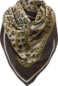 Silk Animal Print Scarf, Leopard Print - predominant colour: chocolate brown; occasions: casual, evening, work; type of pattern: heavy; style: square; size: standard; material: silk; pattern: animal print; trends: statement prints