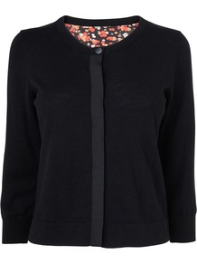 Women's Bubble Print Silk Back Cardi, Black - neckline: round neck; pattern: plain; predominant colour: black; occasions: casual, work; length: standard; style: standard; fibres: wool - 100%; fit: standard fit; sleeve length: 3/4 length; sleeve style: standard; texture group: knits/crochet; pattern type: knitted - fine stitch; pattern size: standard