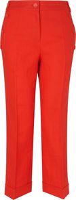 Women's Linen Capri Pant With Turn Up, Red - pattern: plain; style: capri; pocket detail: pockets at the sides; waist: mid/regular rise; predominant colour: bright orange; occasions: casual, holiday; length: ankle length; fibres: linen - 100%; jeans & bottoms detail: turn ups; texture group: cotton feel fabrics; fit: straight leg