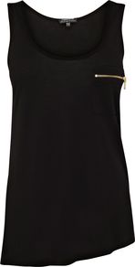 Women's Zip Pocket Vest, Black - pattern: plain; sleeve style: sleeveless; style: vest top; bust detail: buttons at bust (in middle at breastbone)/zip detail at bust; predominant colour: black; occasions: casual, evening, holiday; length: standard; neckline: scoop; fibres: viscose/rayon - 100%; fit: body skimming; sleeve length: sleeveless; texture group: silky - light; pattern type: fabric; pattern size: standard