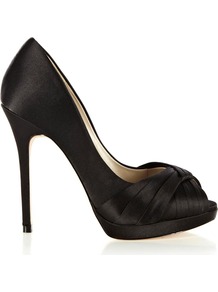 Pleated Satin Peep Toe Platform Shoes, Black - predominant colour: black; occasions: evening, occasion; material: satin; heel: platform; toe: open toe/peeptoe; style: courts; finish: plain; pattern: plain; embellishment: pleated; heel height: very high