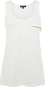 Women's Zip Pocket Vest, White - sleeve style: standard vest straps/shoulder straps; pattern: plain; length: below the bottom; style: vest top; predominant colour: white; occasions: casual; neckline: scoop; fibres: viscose/rayon - 100%; fit: body skimming; sleeve length: sleeveless; pattern type: fabric; texture group: jersey - stretchy/drapey