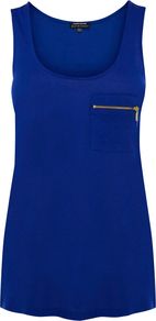 Women's Zip Pocket Vest, Bright Blue - sleeve style: standard vest straps/shoulder straps; pattern: plain; length: below the bottom; style: vest top; predominant colour: royal blue; occasions: casual; neckline: scoop; fibres: viscose/rayon - 100%; fit: body skimming; sleeve length: sleeveless; pattern type: fabric; texture group: jersey - stretchy/drapey