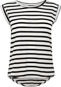 Women's Stripe Boyfriend Tee, Black - neckline: round neck; sleeve style: capped; pattern: horizontal stripes; style: t-shirt; predominant colour: white; secondary colour: black; occasions: casual, holiday; length: standard; fibres: polyester/polyamide - mix; fit: loose; back detail: longer hem at back than at front; sleeve length: sleeveless; trends: striking stripes; pattern type: fabric; pattern size: standard; texture group: jersey - stretchy/drapey