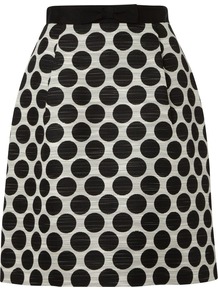 Women's Harriet Skirt, Black Ivory - fit: loose/voluminous; waist: high rise; pattern: polka dot; predominant colour: black; occasions: casual, evening, work; length: just above the knee; style: a-line; fibres: wool - mix; waist detail: narrow waistband; trends: statement prints; pattern type: fabric; pattern size: standard; texture group: other - light to midweight