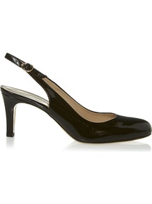 Tina Slingback, Black - predominant colour: black; occasions: evening, work; material: leather; heel height: mid; heel: standard; toe: round toe; style: slingbacks; finish: patent; pattern: plain