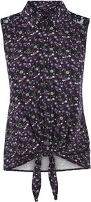 Women's Ditsy Print Western Shirt, Multi Coloured - neckline: shirt collar/peter pan/zip with opening; sleeve style: sleeveless; style: shirt; shoulder detail: contrast pattern/fabric at shoulder; back detail: contrast pattern/fabric at back; occasions: casual; length: standard; fibres: cotton - 100%; fit: body skimming; predominant colour: multicoloured; sleeve length: sleeveless; texture group: cotton feel fabrics; pattern type: fabric; pattern size: small & busy; pattern: florals; embellishment: lace