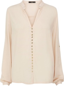 Women's Viscose Small Button Shirt, Pink - neckline: shirt collar/peter pan/zip with opening; pattern: plain; length: below the bottom; style: blouse; predominant colour: blush; occasions: casual, evening, work; fibres: viscose/rayon - 100%; fit: loose; sleeve length: long sleeve; sleeve style: standard; texture group: silky - light; pattern type: fabric