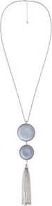 Crystal Disk Silver Tassel Drop Necklace - predominant colour: silver; occasions: casual, evening, work, occasion; style: tassel; length: long; size: standard; material: chain/metal; trends: metallics; finish: metallic; embellishment: tassels