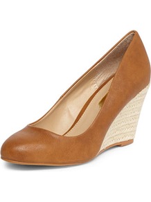 Tan Espadrille Wedges - predominant colour: tan; occasions: evening, work, holiday; material: faux leather; heel height: high; heel: wedge; toe: round toe; style: courts; finish: plain; pattern: plain