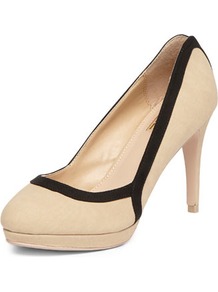 Luxe Cream Colourblock Courts - predominant colour: ivory; secondary colour: black; occasions: evening, work, occasion; material: fabric; heel height: high; heel: stiletto; toe: round toe; style: courts; finish: plain; pattern: colourblock