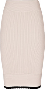 Rolo Ribbed Panel Knit Skirt - length: mid thigh; pattern: plain; style: pencil; fit: body skimming; waist detail: elasticated waist; hip detail: fitted at hip; waist: mid/regular rise; predominant colour: blush; occasions: casual, evening, occasion; pattern type: knitted - other; pattern size: standard; texture group: jersey - stretchy/drapey; fibres: viscose/rayon - mix