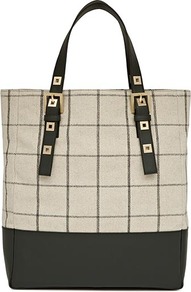 Arabelle Woven Lattice And Eyelet Handheld - predominant colour: stone; secondary colour: black; occasions: casual, work; type of pattern: standard; style: tote; length: handle; size: standard; material: fabric; pattern: checked/gingham; finish: plain; embellishment: chain/metal