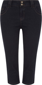 Indigo Cropped Jeans - pattern: plain; pocket detail: traditional 5 pocket; style: slim leg; waist: mid/regular rise; predominant colour: navy; occasions: casual, holiday; length: calf length; fibres: cotton - stretch; jeans detail: dark wash; texture group: denim; pattern type: fabric; pattern size: standard