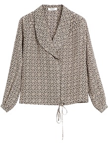 Long Sleeve Tile Print Blouse - neckline: v-neck; style: blouse; predominant colour: taupe; occasions: casual, evening, work; length: standard; fibres: silk - 100%; fit: loose; sleeve length: long sleeve; sleeve style: standard; texture group: silky - light; pattern type: fabric; pattern size: big & busy; pattern: patterned/print